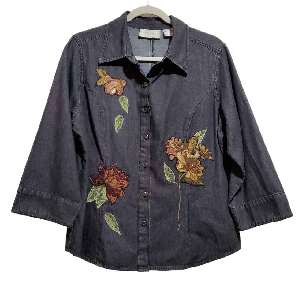 Lemon Grass Washed Black Denim Button Down Size L
